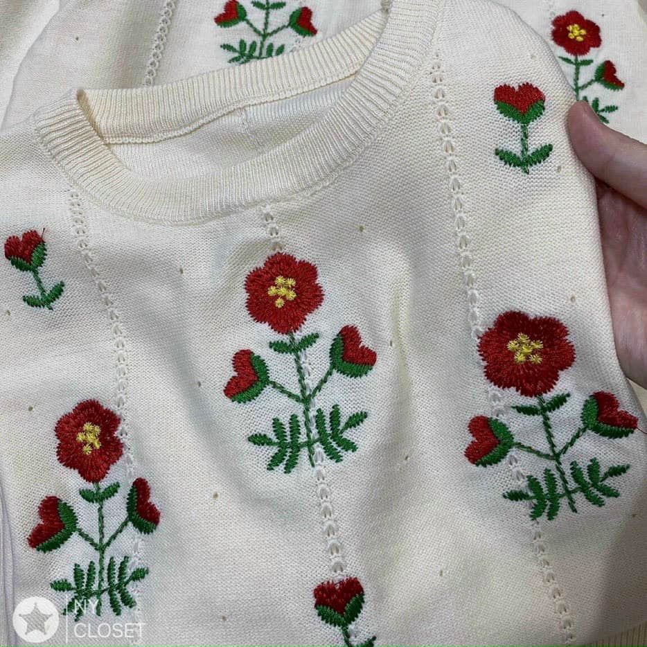 ÁO LEN THÊU HOA TAY BỒNG