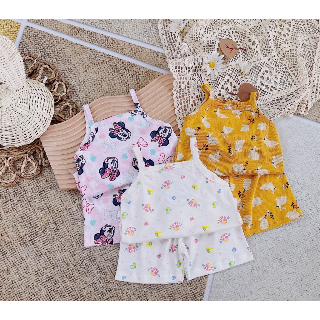 Bộ 2 dây chất cotton bé gái, bộ quần áo 2 dây chất cotton xuất dư xịn nhiều hình cho bé