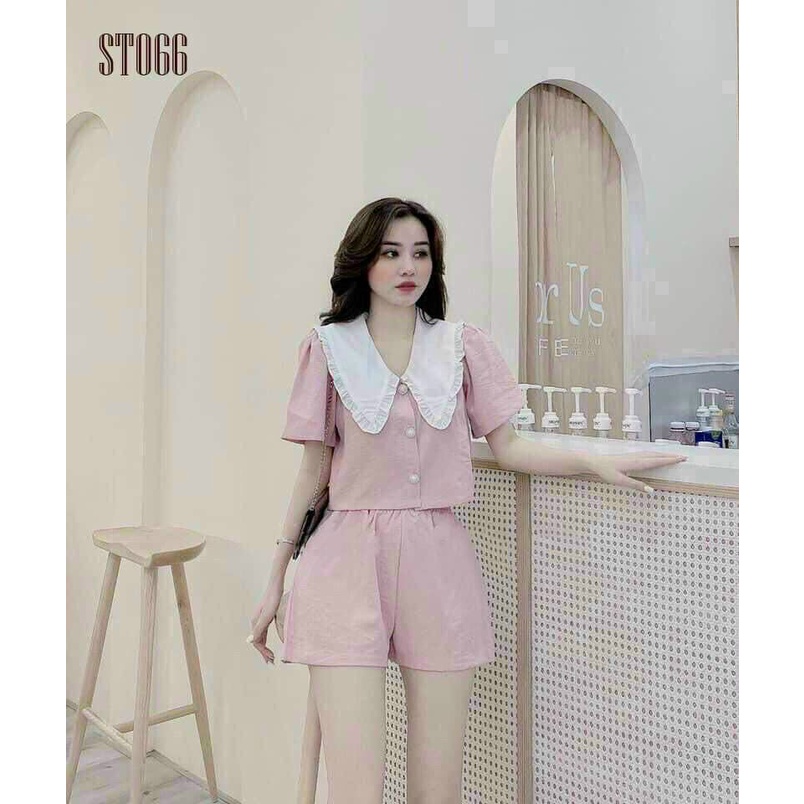 Set Đồ Nữ Đẹp ⚡𝙎𝙄𝙀̂𝙐 𝙎𝘼𝙇𝙀⚡ Set Bộ Đùi Cổ Phối Siêu Dễ Thương, Chất Đũi Nhăn Thoáng Mát, Freesize 50-55kg - 78059