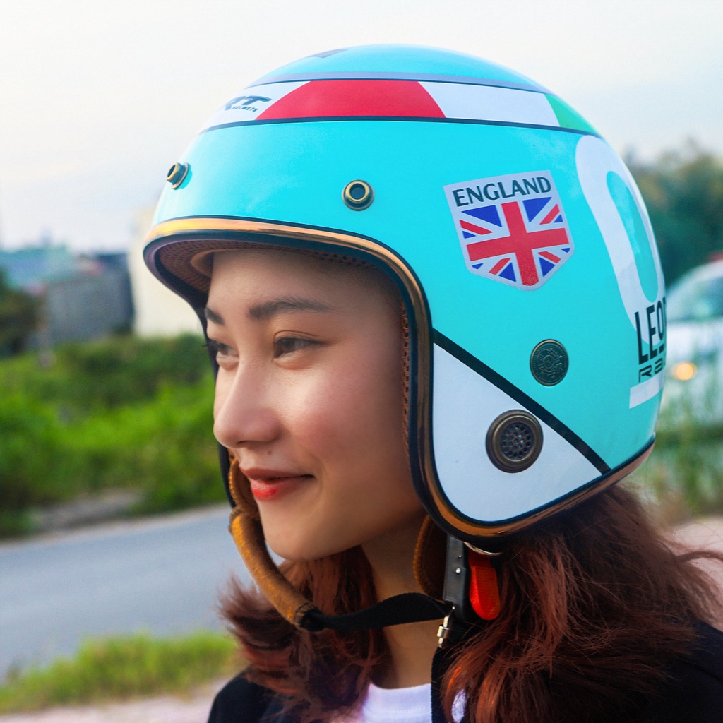Mũ bảo hiểm 3/4 SRT tem leopard xanh ngọc