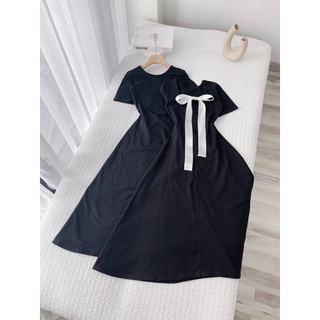 ĐẦM MAXI ĐEN DÂY NƠ LƯNG TRẮNG