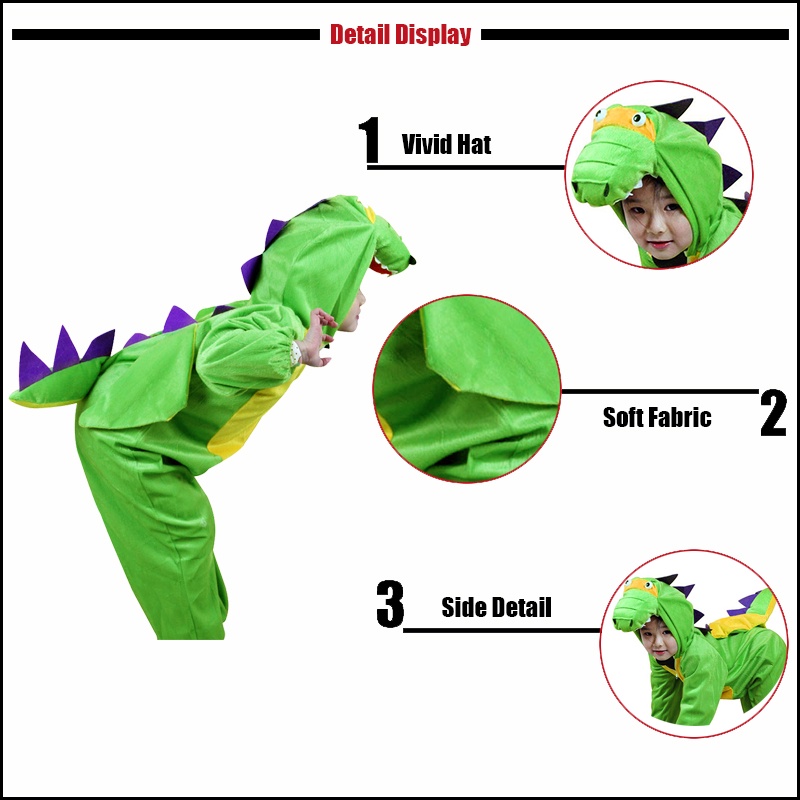 Bộ Đồ Hóa Trang Khủng Long Hoạt Hình Màu Xanh Lá Dành Cho Trẻ Em Dịp Halloween
