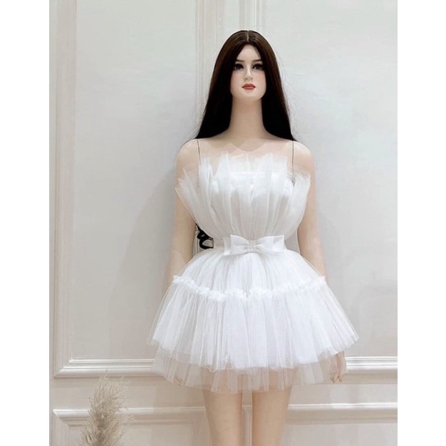Đầm xoè cúp ngực chất lưới xếp tầng nơ eo TRIPBLE T DRESS - SIZE M/L - MS228V