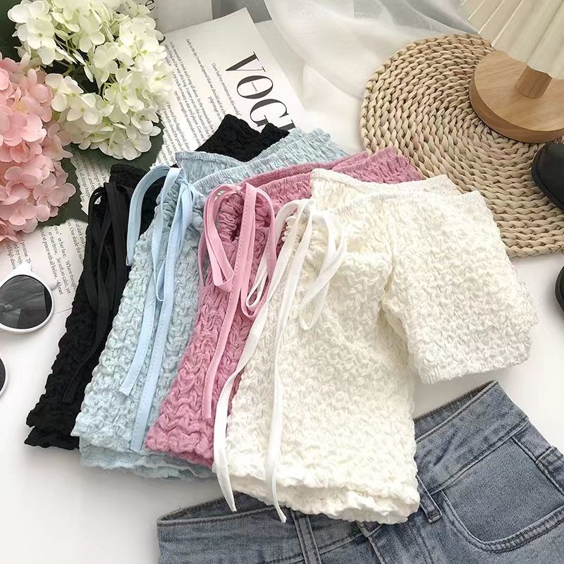 Áo Kiểu Tay Ngắn Màu Trơn Xếp Ly Trẻ Trung Hợp Thời Trang