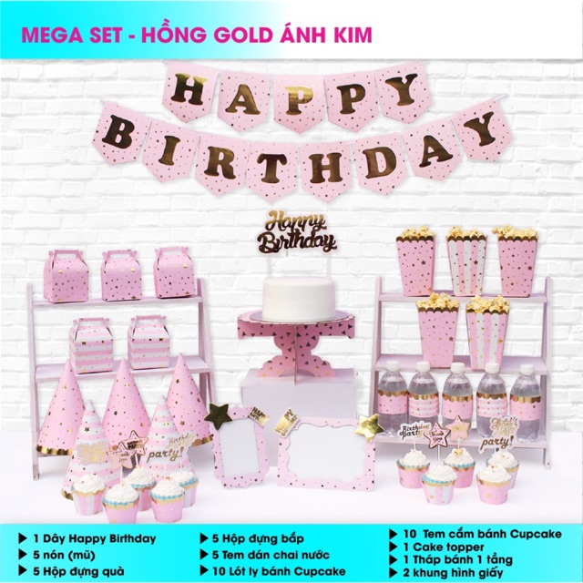 Set Phụ kiện sinh nhật ánh kim mẫu mới