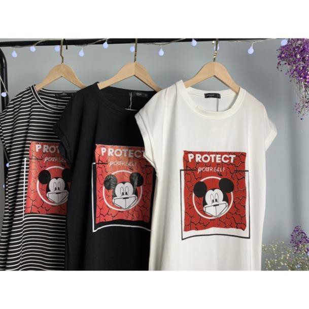 Đầm Suông Form Rộng Váy Dáng Dài Tay Cánh Dơi Họa Tiết Chuột Protec Chất Thun Cotton Hàng VNXK 💃