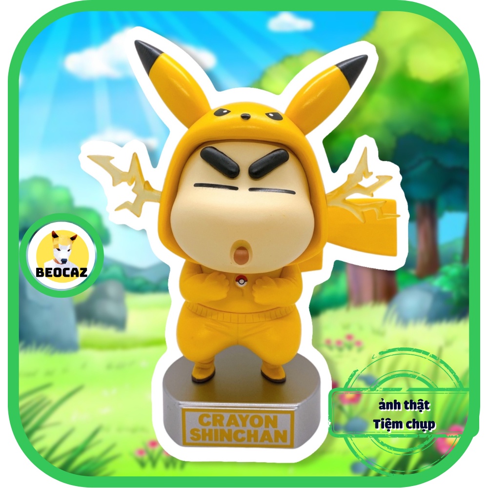 Mô hình Shin chan Cậu bé bút chì Shinosuke cosplay Pikachu dễ thương Pokemon mẫu To 17 cm Đồ chơi Beocaz an toàn bền màu