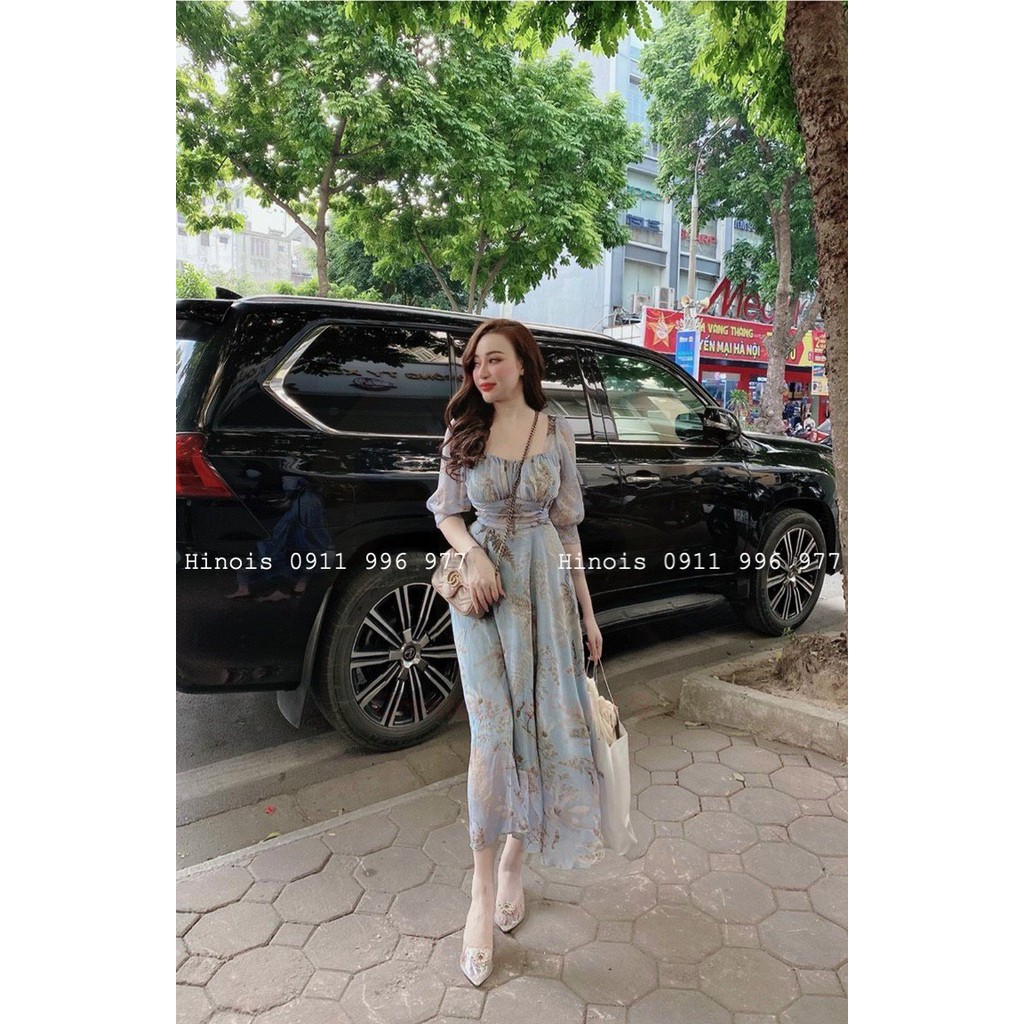 Đầm Maxi Hoa Tơ Cổ Vuông Tay Lỡ Dành Cho Nàng Đi Chơi, Đi Biển - 3 Màu Xanh, Vàng, Nâu - ẢNH THẬT