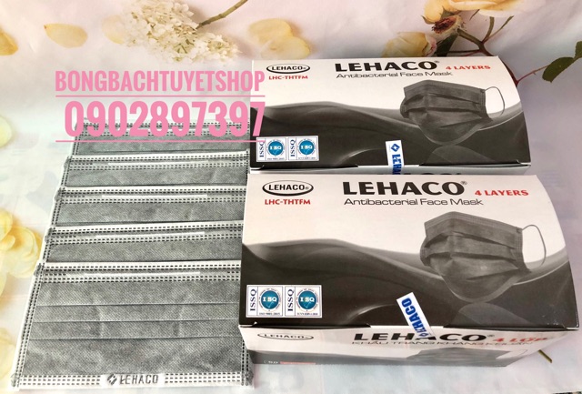 Khẩu trang Lehaco 4 lớp giấy kháng khuẩn màu Xanh / Hồng / Trắng / Xám 50 cái/ hộp