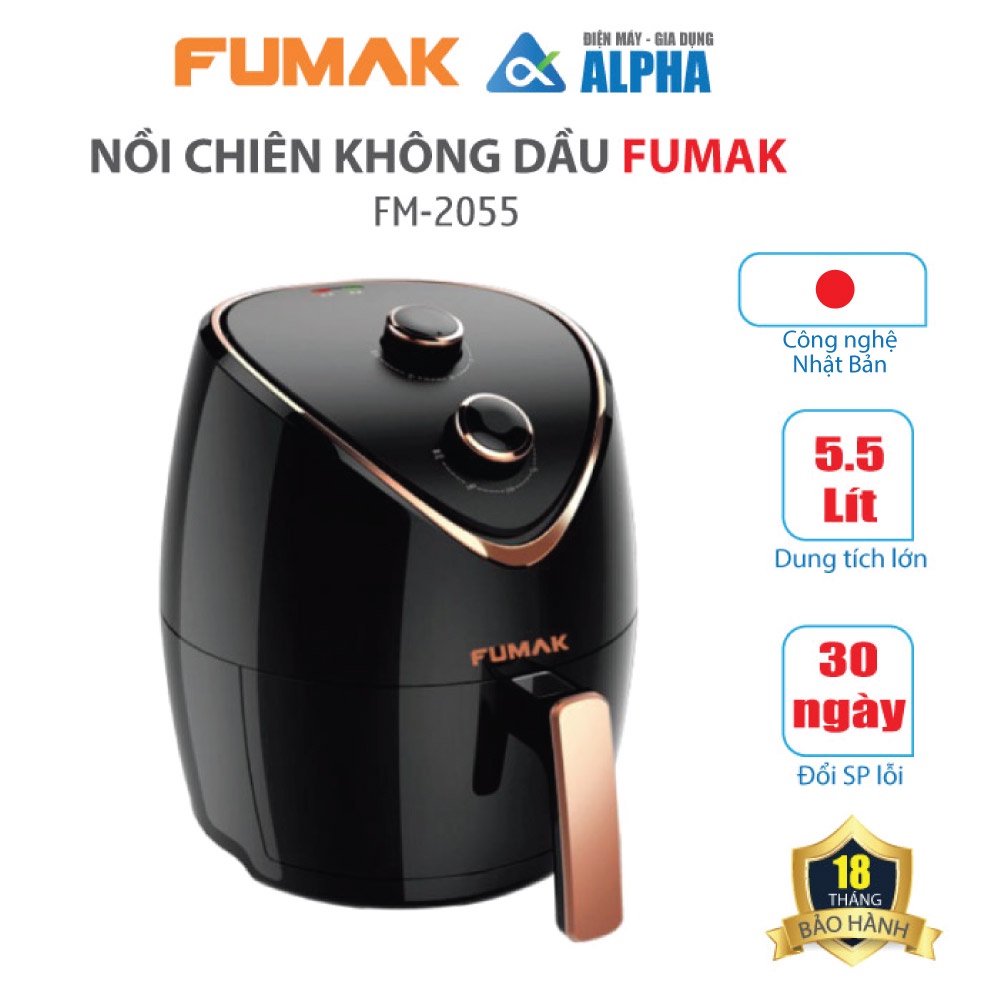 Nồi Chiên Không Dầu FUMAK FM-2055, Dung Tích 5.5L, Chính Hãng Nhật Bản [BH 18 tháng - 1 ĐỔI 1 TRONG 30 NGÀY]