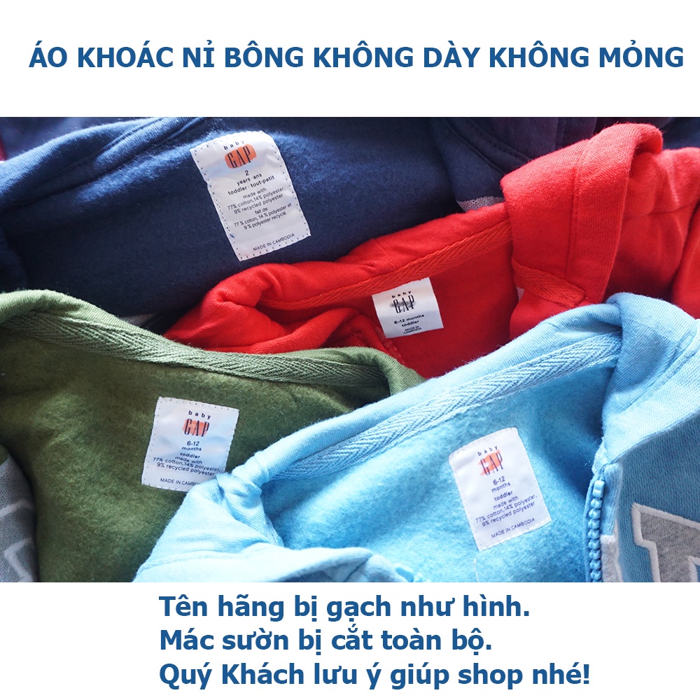 Áo khoác bé trai  0-5 tuổi  G.A.P, babyGAP nỉ, Hoodie khóa kéo có nón bé mẫu giáo GP