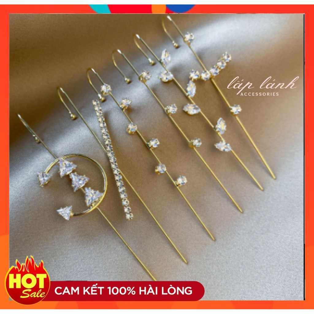 [Có sẵn] KHUYÊN XỎ VÀNH TAI KẸP VÀNH TAI ĐÍNH ĐÁ MÓC XÍCH THIẾT KẾ PHONG CÁCH THỜI TRANG CHO NỮ 214BTVTD