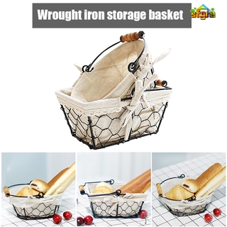 Giỏ Đựng Trái Cây Bằng Sắt Phong Cách Vintage Kèm Vải Lót Cotton