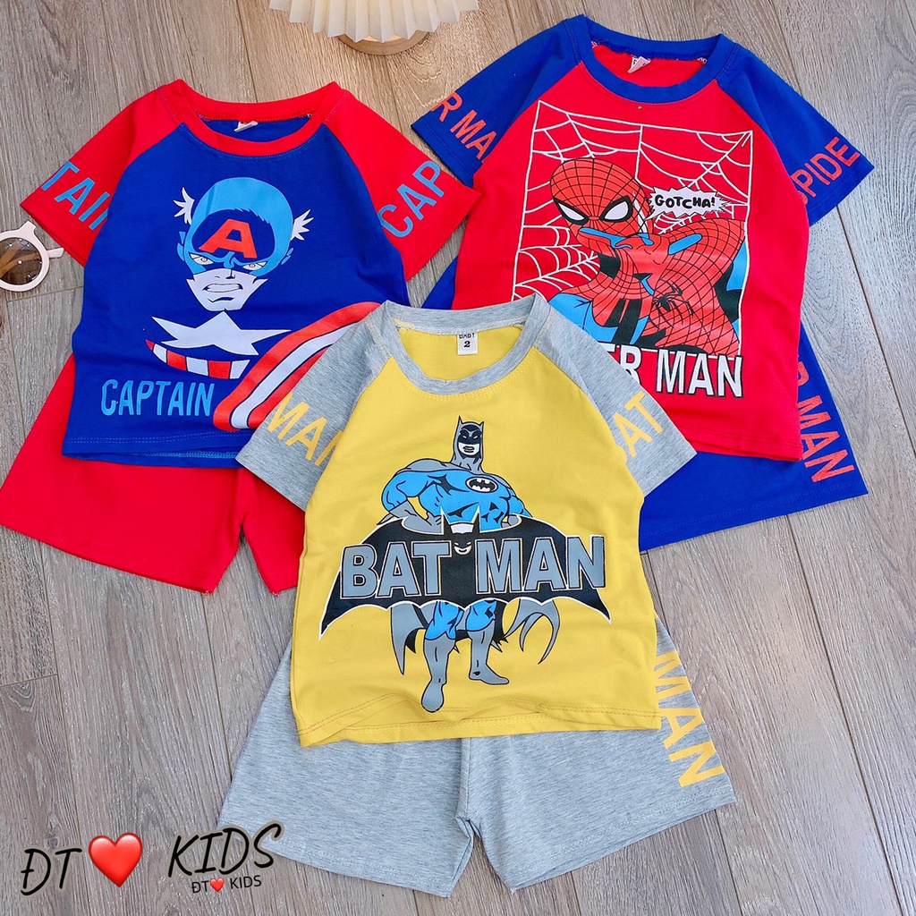 Bộ đồ siêu nhân anh hùng Vải cotton tàu co giãn 4 chiều thấm hút mồ hôi cho bé từ 6-22kg.