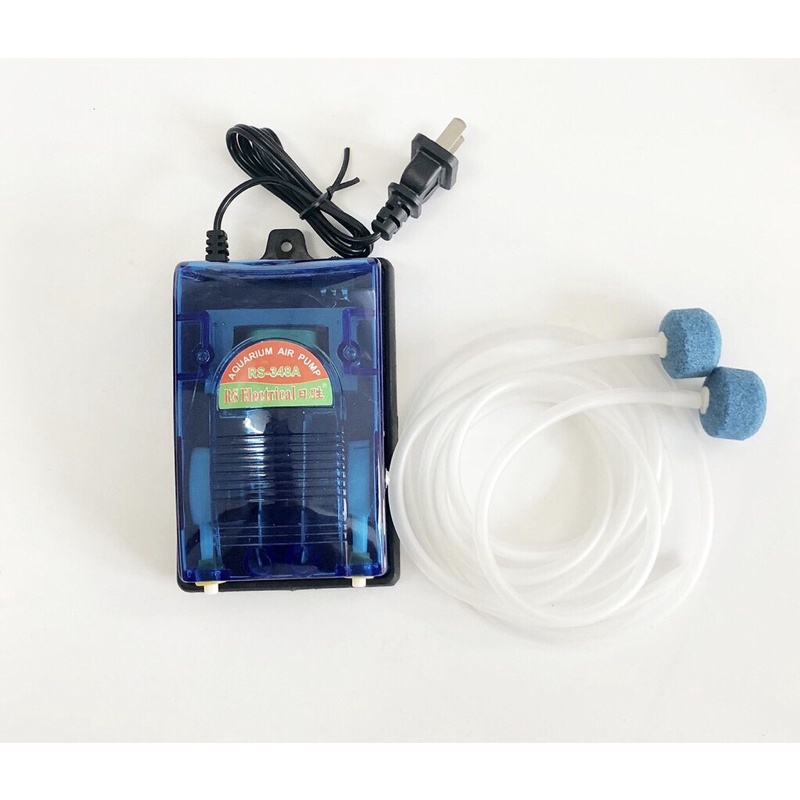 Máy Sủi Oxy 2 Vòi Bể Cá Mini RS 348A nhỏ gọn tiết kiệm điện Kèm 2m Dây + 2 Quả Sủi