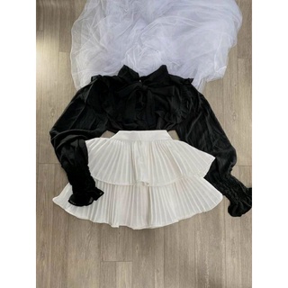 Sét nơ + chân váy trắng