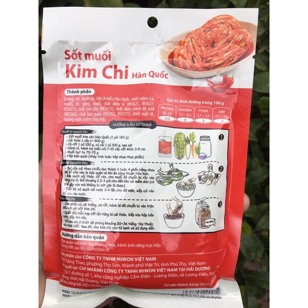 Sốt muối kim chi Hàn sẵn gói 180g dùng 1,1kg nguyên liệu