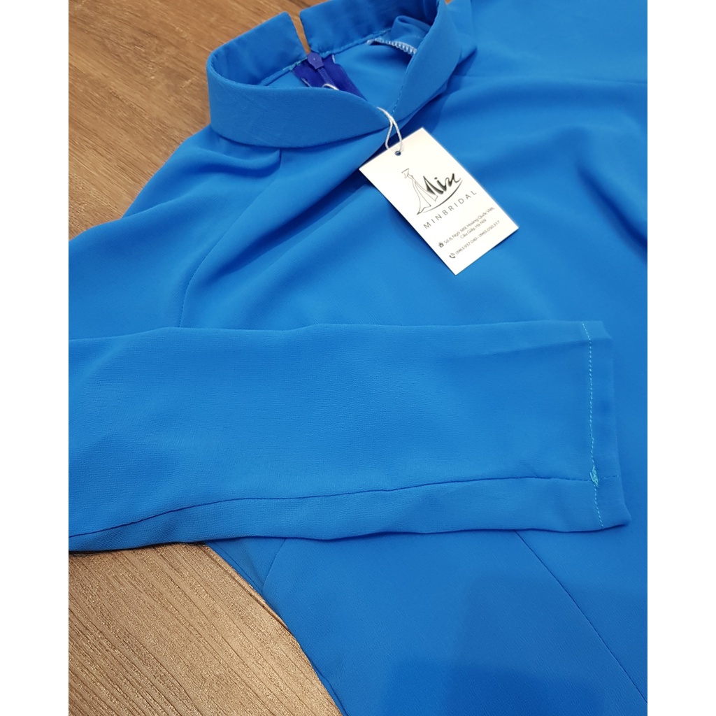 Áo Dài Truyền Thông Vải Chifon 4 Tà Màu Xanh Dương - Áo Dài Min | BigBuy360 - bigbuy360.vn