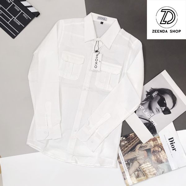 SALE Áo sơ mi nam tay dài vải đũi túi hộp chất Linen thoáng Linen Silky 2 Màu Đen Trắng Phong Cách Hàn Quốc Trẻ Trung