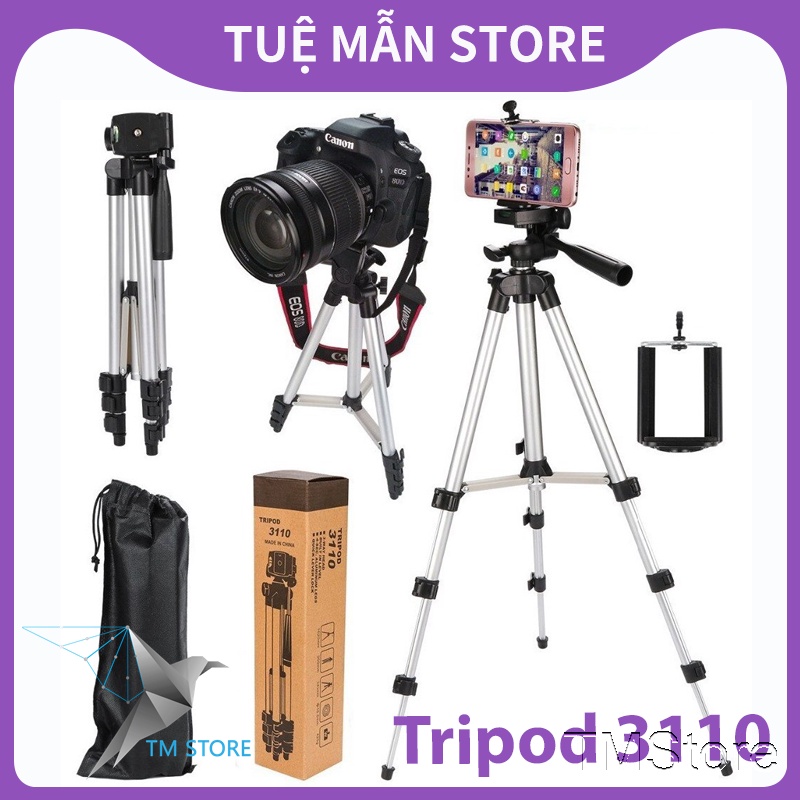 Gậy 3 chân chụp hình máy ảnh, điện thoại Tripod TF - 3110, Tripod chụp ảnh livetream, Chân đế điện thoại quay tiktok