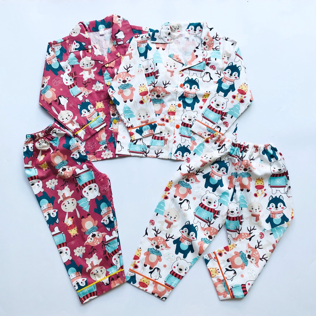 Pijama dài cho bé vải Thô mịn đẹp hút mồ hôi hình ảnh sắc nét hình vườn thú nhiều mẫu size 1-9 tuổi 10-40kg