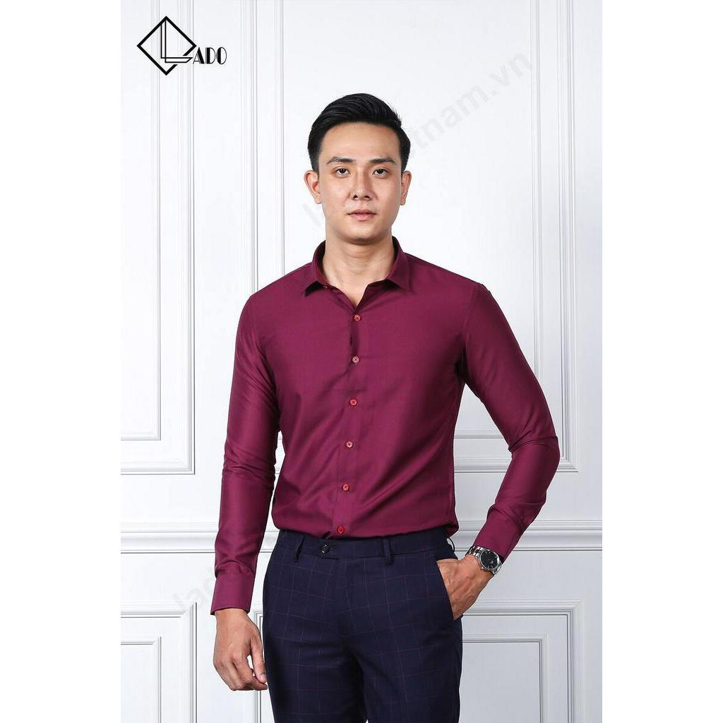 Áo sơ mi trơn màu đỏ đô dài tay không nhăn co dãn nhẹ LADO 972