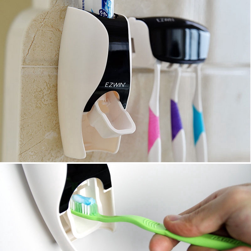 [Bathroom Automatic Toothpaste Dispenser + Toothbrush Holder Set ] [Wall Mounted]