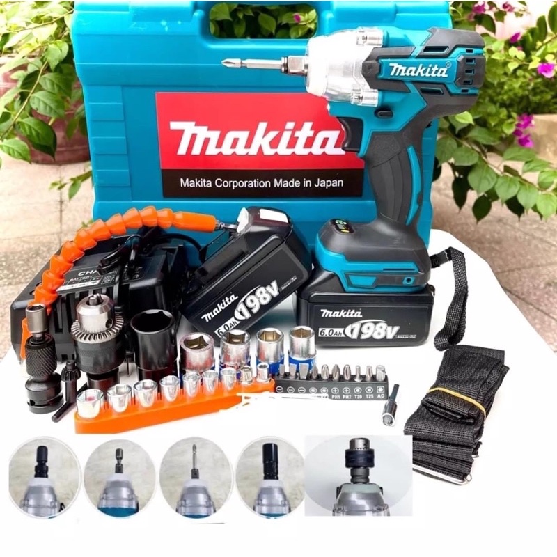 Máy Khoan Pin-Siết Bulong Makita 199V 6Ah động cơ không chổi than, 3 chức năng khoan vit siết mở ốc, lực siết 380NM free