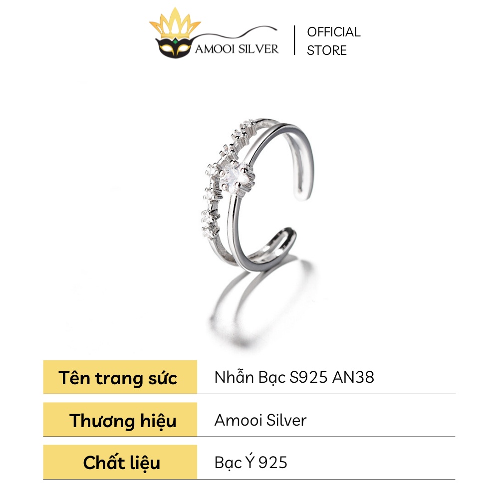 Nhẫn Bạc Cao Cấp S925 Đính Đá Freesize Mẫu The Star - Amooi Silver AN38