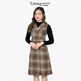 Váy dạ hàn cổ vest , tặng kèm đai eo cao cấp emvy b17