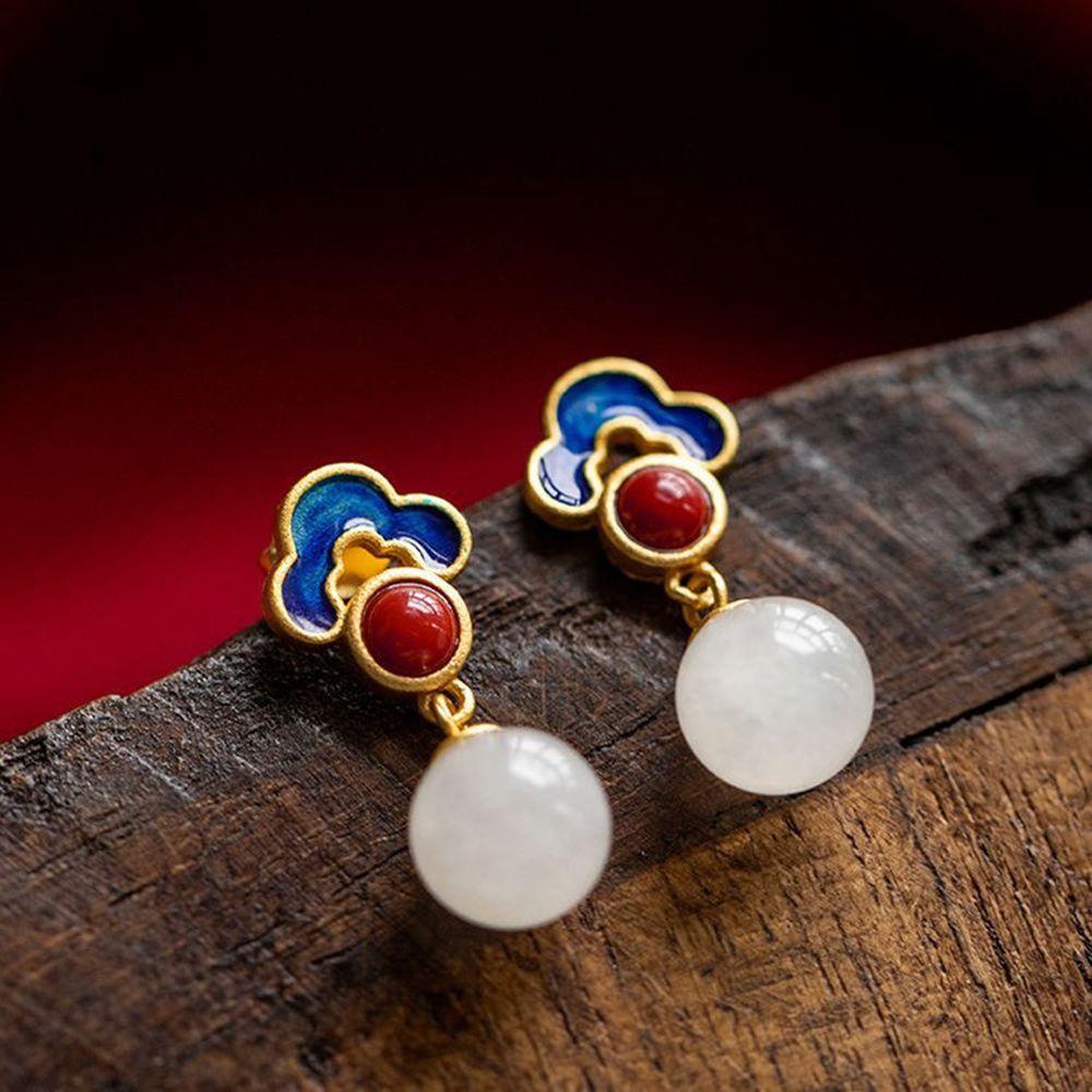 Bộ Nhẫn Hở Bằng Đồng Tráng Men Hình Đám Mây Đỏ Phong Cách Trung Hoa