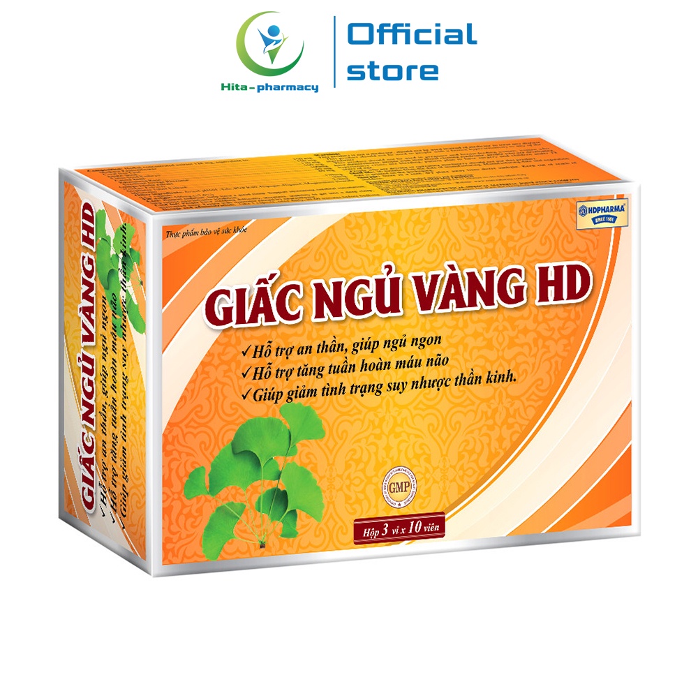 Giấc Ngủ Vàng HD HDPHARMA giúp ngủ ngon thảo dược, giảm mất ngủ, stress - 30 viên (Vàng)