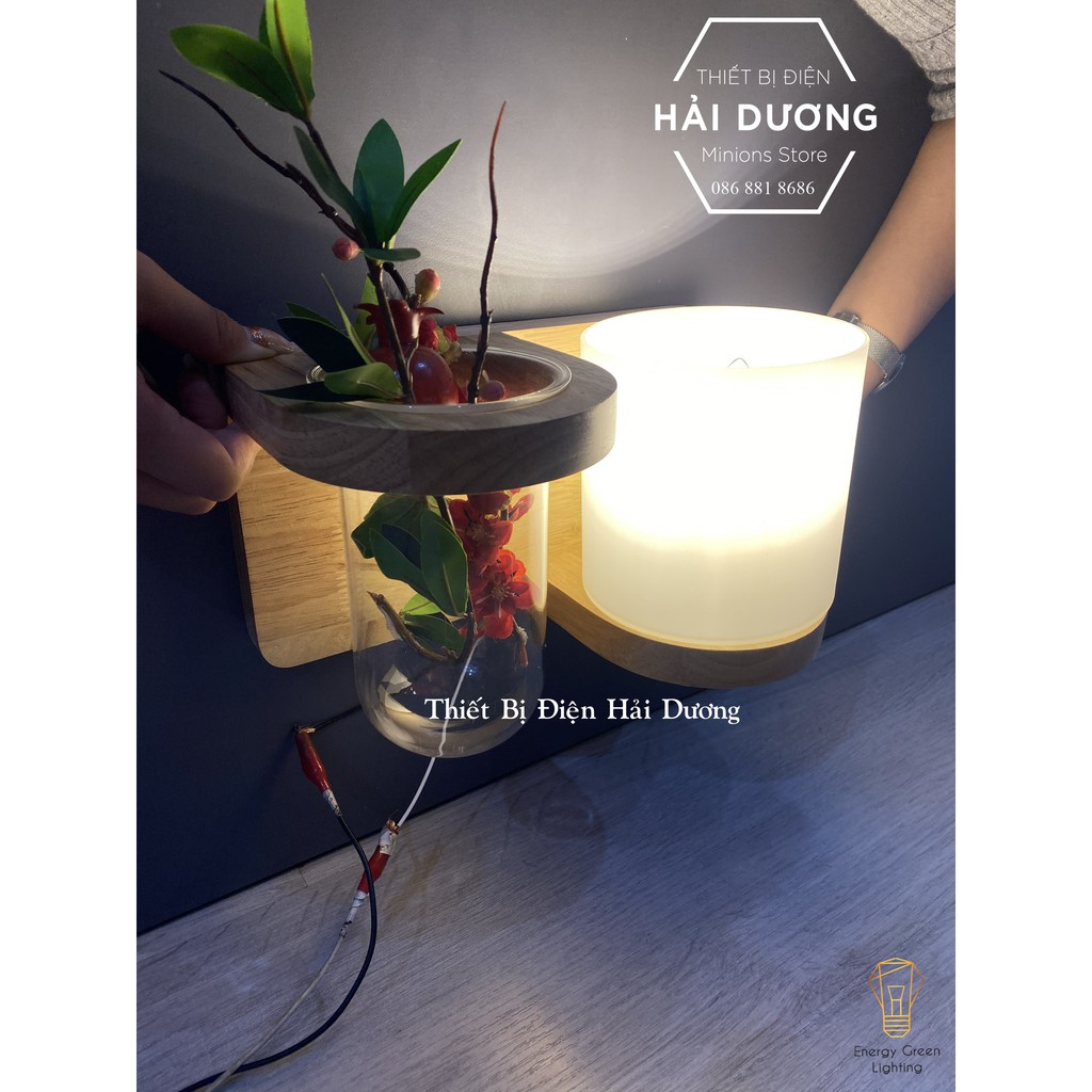 Đèn Tường Kệ Gỗ Chao Thủy Tinh Hiện Đại DT-2614 - Trang Trí Căn Phòng - Energy Green Lighting - Đã Bao Gồm Bóng LED 3W