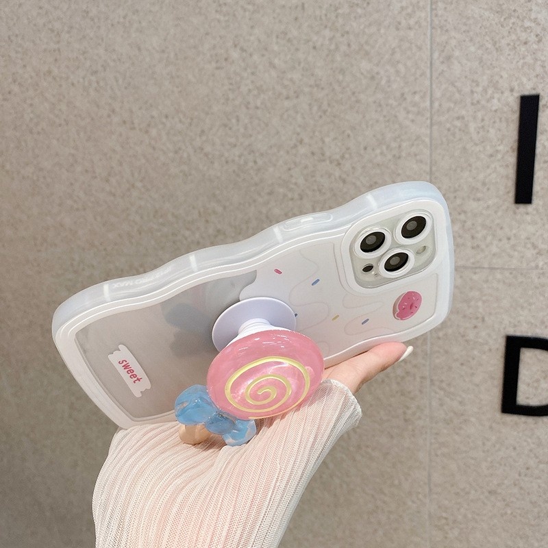 Ốp Điện Thoại Dẻo Họa Tiết Kẹo Mút Sóng Biển Dễ Thương Kèm Giá Đỡ Cho Iphone 13 12 11 Pro Max