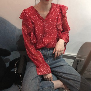 Sơ mi đỏ chấm bi