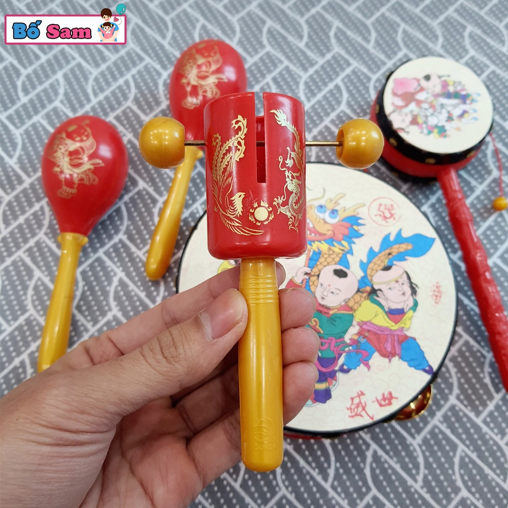 Xúc xắc cho bé bộ trống lắc lục lạc dân gian chơi trung thu cầm tay Shop Bố Sam