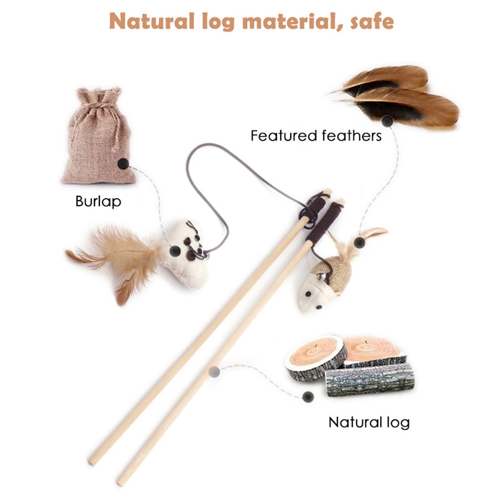 YIYU Gậy đồ chơi gắn lông vũ và chuông nhỏ nhắn đáng yêu ngộ nghĩnh dành cho mèo cưng