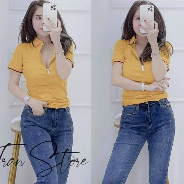 Áo polo cổ bẻ dây kéo viền màu cực xinh , chất thun bozip mềm mịn
