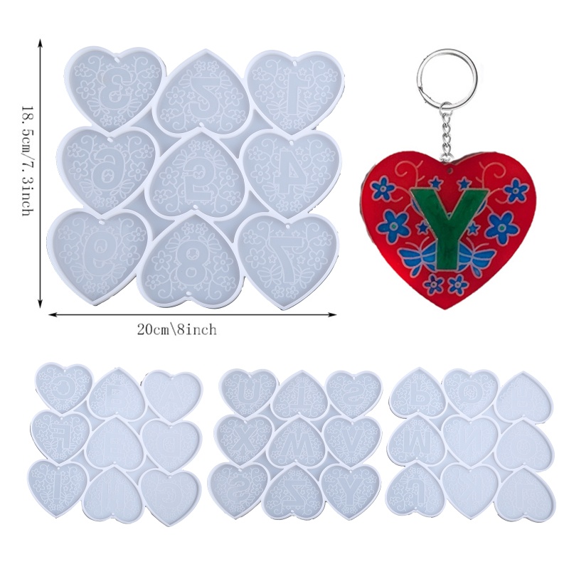 Sa Khuôn Silicon Làm Móc Khóa / Bông Tai DIY Hình Trái Tim / Chữ Cái Tiếng Anh