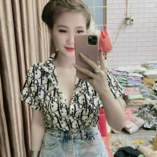 Áo sơ mi in chữ họa tiết Tay Ngắn cao cấp