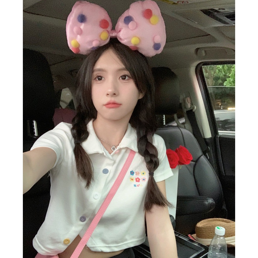 Áo polo Tay Ngắn Thêu Chữ Đơn Giản Dễ Thương