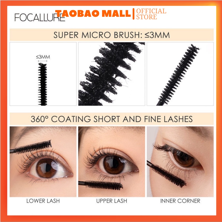 Mascara FOCALLURE giúp chuốt lông mi dài cong và đều Longlash Waterproof Mascara kích thước đầu cọ 3mm 6g
