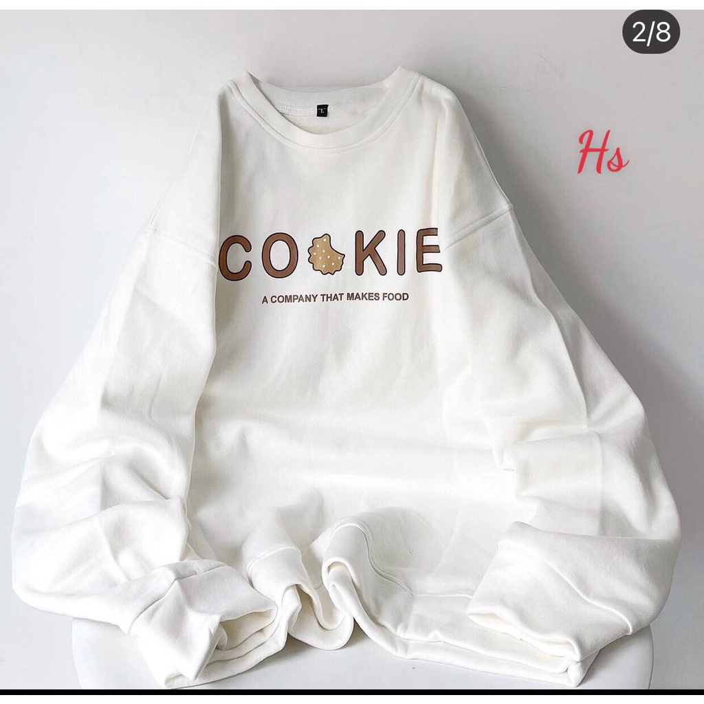 Áo Nam Nữ Sweater Trắng Unisex In Bánh Cookie Chất Nỉ Chân Cua NinaStore - SP000594