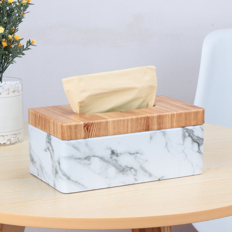 Hộp Đựng Khăn Giấy Bằng PU Vân Cẩm Thạch Hình Chữ Nhật