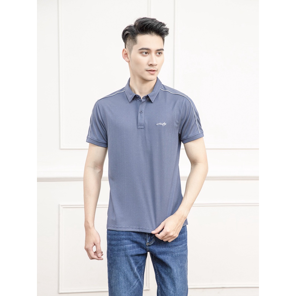 Áo thun polo nam Aristino APS059S1 phông ngắn tay có cổ bẻ dáng suông vừa màu xanh tím than vải polyester thể thao