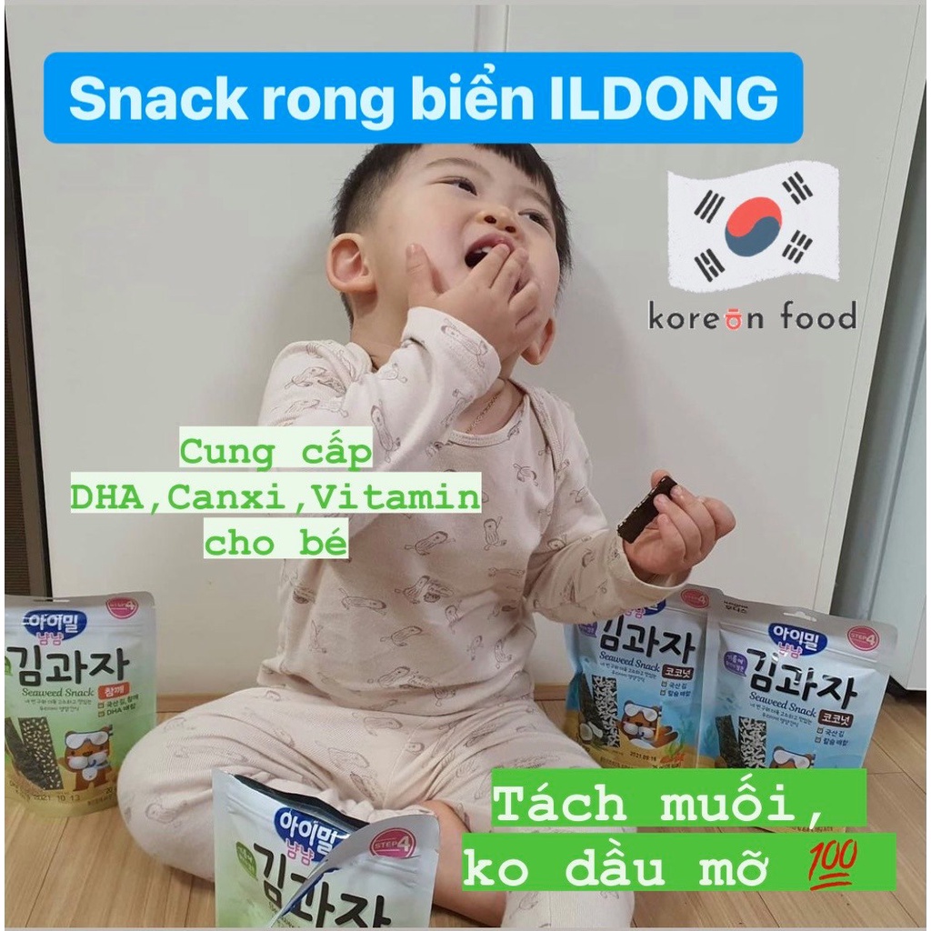 Snack Ildong Rong Biển Tách Muối Cho Bé Ăn Dặm Bổ Sung Canxi DHA Cho Bé Từ 6 Tháng Tuổi