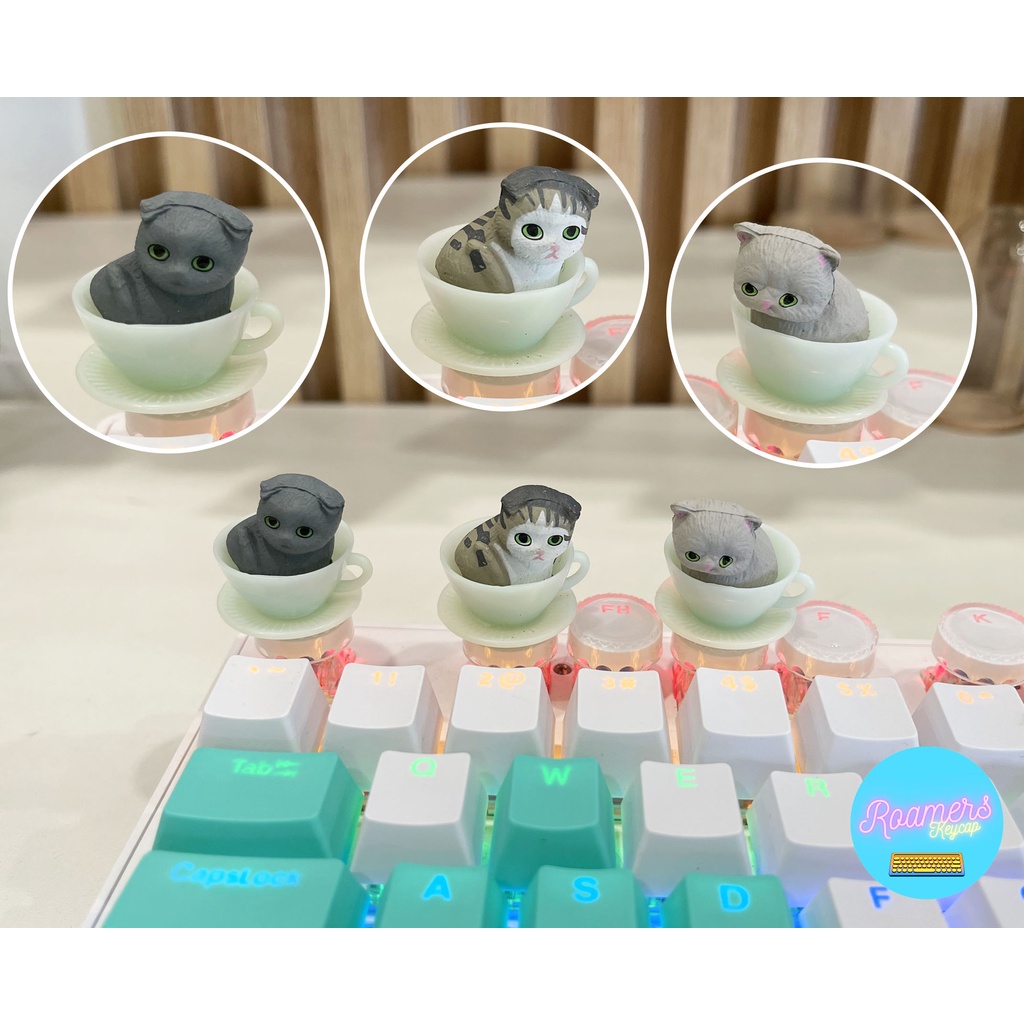 Keycap lẻ Mèo Tách Trà Siêu Dễ Thương  Phím Lẻ R4 PBT ABS