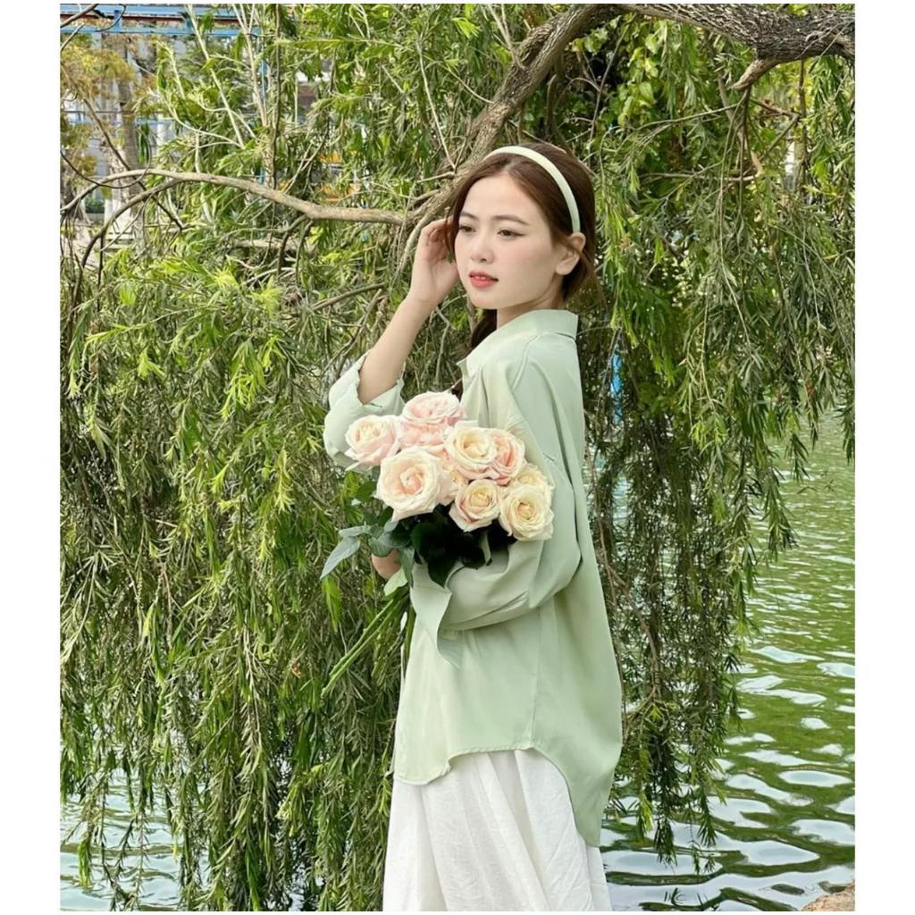 Áo sơ mi lụa form rộng dài tay tông màu pastel - áo sơ mi hot trend_23254