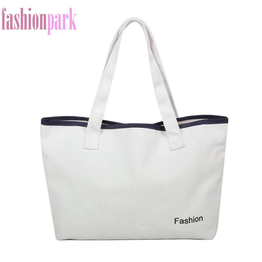 (FAS)Fashion Women Canvas Letters Print Shoulder Bag Casual Ladies Tote Handbags