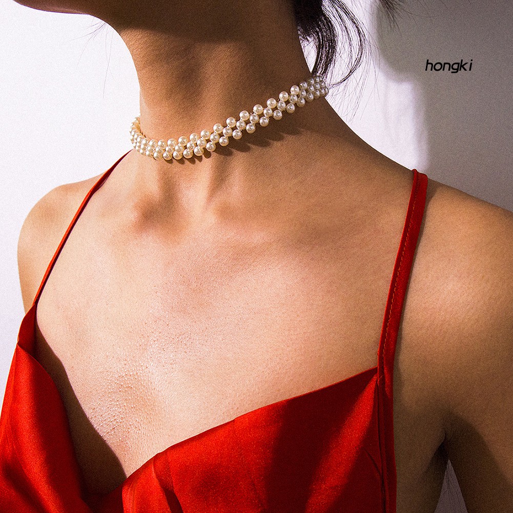 vòng cổ Choker Phối Hạt Ngọc Trai Giả Thời Trang Cho Nữ